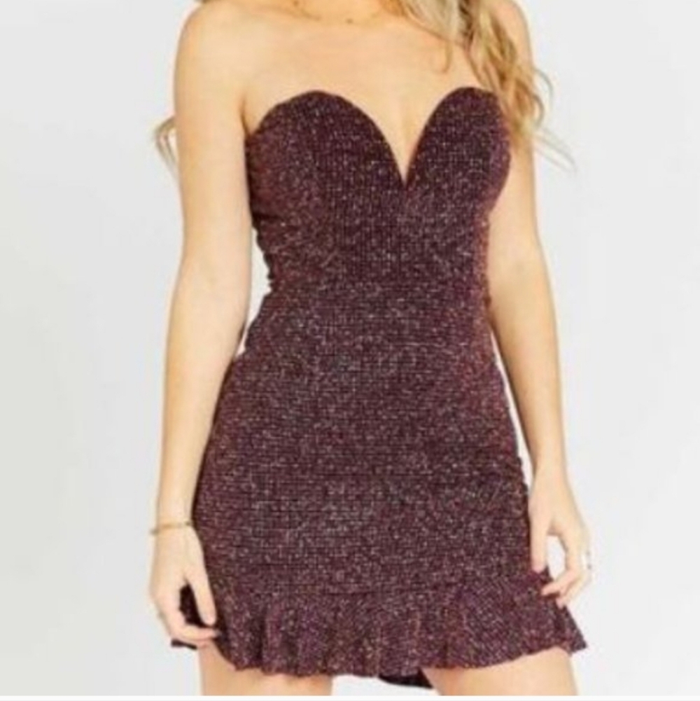 Trixxi Strapless Glittering Brown Dress MEDIUM